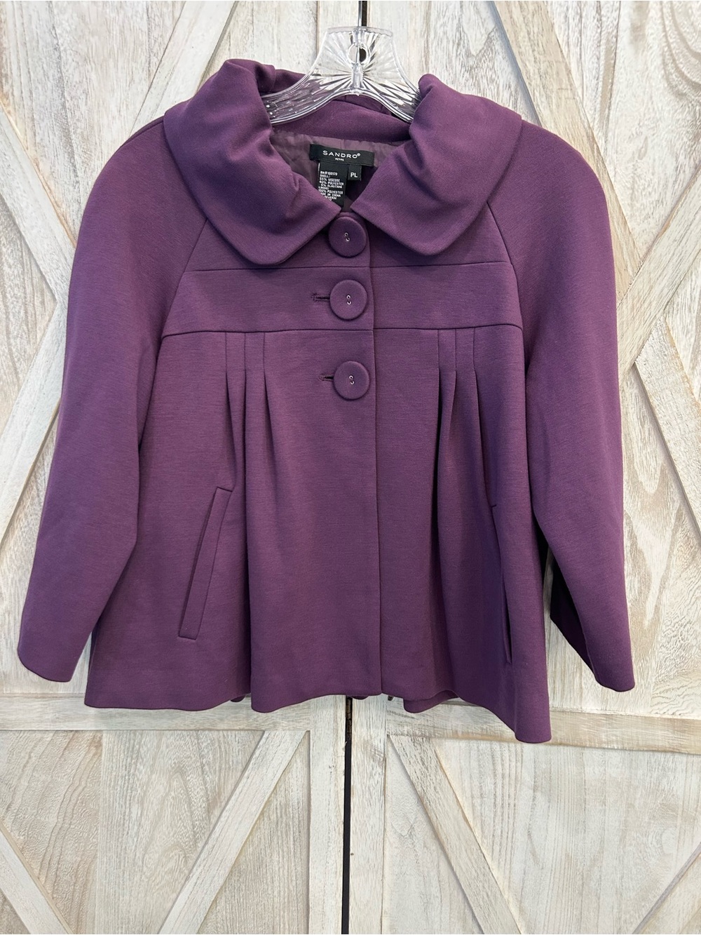 Sandro Plum Peacoat with Rounded Collar